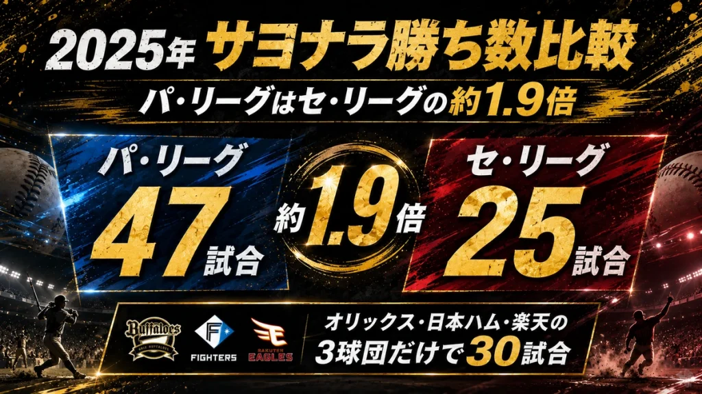 2025年のサヨナラ勝ちリーグ比較