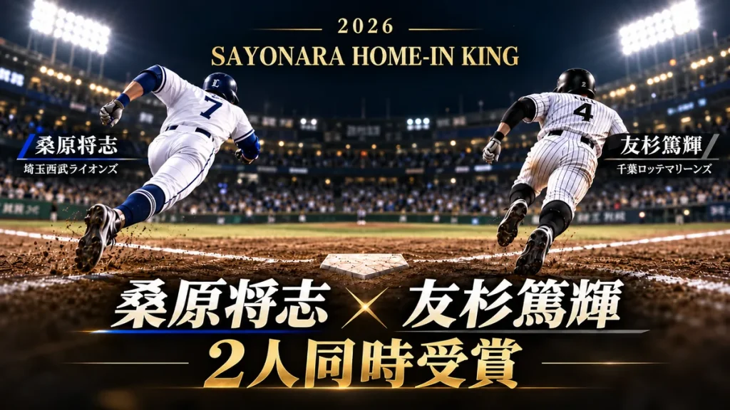 2026年サヨナラホームイン王に選ばれた埼玉西武ライオンズの桑原将志と千葉ロッテマリーンズの友杉篤輝